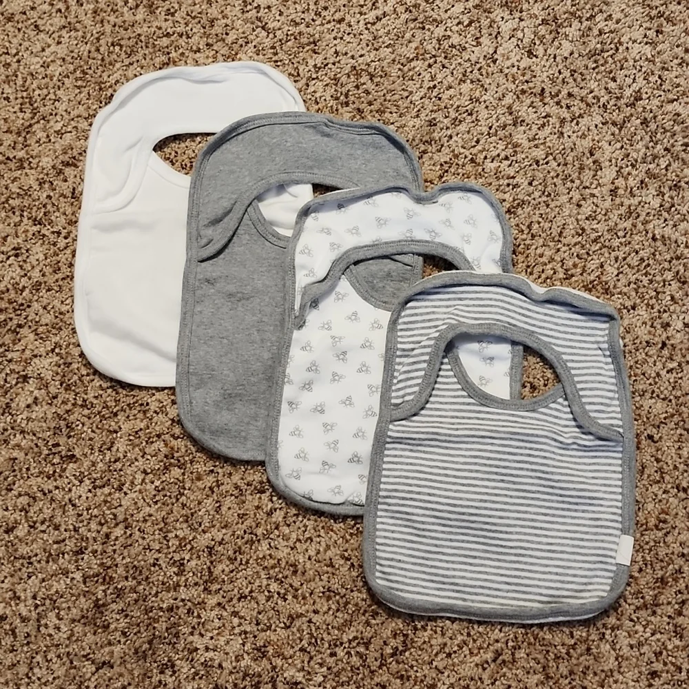 Burt's Bees Baby White and Gray Baby Bib Set